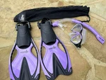 Phantom Aquatics Purple Flippers Mask And Snorkel Sm/med Us 6-8 Bag Included. Fixed Price $23.00.