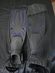 Gray/purple Water Sport Swim Fins With Mesh Carrying Bag Pair. Fixed Price $15.00.