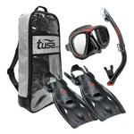 Tusa Powerview Adult Black/red Mask/snorkel/fins Travel Set (UP-2521B-BKR). Fixed Price $82.40.