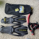 U.s. Divers Adult Snorkel Set Large Mask Fins Travel Bag Black Red. Fixed Price $22.88.
